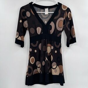 Vintage Wisse Womens Y2K Babydoll Retro Top Size Small Brown Geometric Mod 2000s